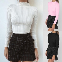 Fashion Solid Color Long Sleeve Mock Neck Knit Top
