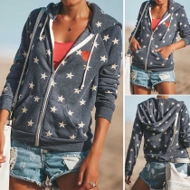 Fashion Pentagram Printed Long Sleeve Hooded Sweatshirt Coat