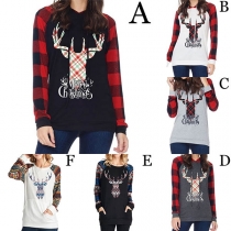Fashion Long Sleeve Elk Printed T-shirt 