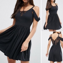 Sexy Backless Off-shoulder Lace Spliced Sling Dress
