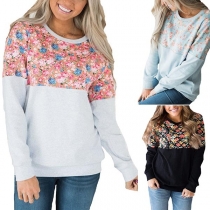 Fashion Printed Spliced Long Sleeve Round Neck Sweatshirt 