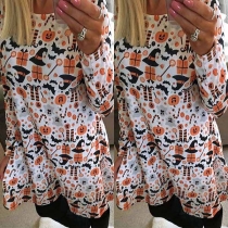 Fashion Long Sleeve Round Neck Printed Dress