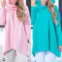 Fashion Solid Color Long Sleeve High-low Hem Loose Hoodie