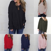 Fashion Solid Color Long Sleeve Hooded Plush Top