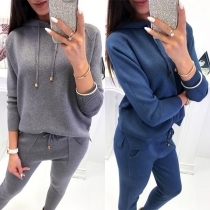 Fashion Solid Color Long Sleeve Hooded Casual Sports Suit