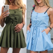 Sexy Backless High Waist Single-breasted Sling Dress