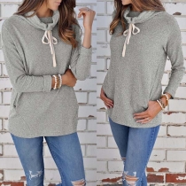 Fashion Solid Color Long Sleeve Drawstring Turtleneck Sweatshirt