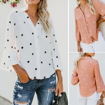 Fashion Long Sleeve POLO Collar Dots Printed Shirt