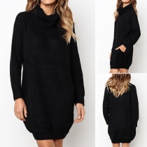 Fashion Turtleneck Solid Color Long Sleeve Loose Knit Sweater