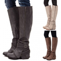 Fashion Round Toe Side-zipper Knee-length Boots