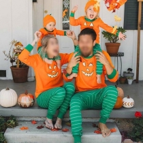 Fashion Long Sleeve Printed T-shirt + Striped Pants Parent-child Two-piece Set