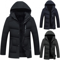 Fashion Solid Color Long Sleeve Hooded Men's Padded Coat