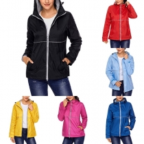 Fashion Solid Color Long Sleeve Hooded Outdoor Climbing Coat