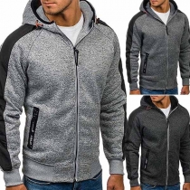 Fashion Contrast Color Long Sleeve Hooded Men's Sweatshirt Coat 