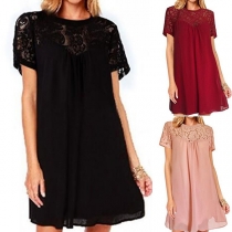 Fashion Lace Spliced Short Sleeve Round Neck Loose Dress