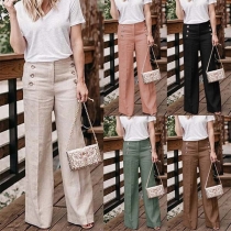 Fashion Solid Color High Waist Wide-leg Pants