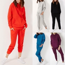 Fashion Solid Color Long Sleeve Hoodie + Pants Sports Suit