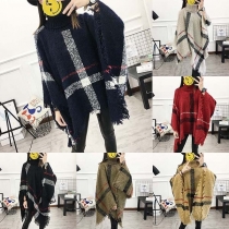 Retro Style Turtleneck Tassel Hem Cloak-style Knit Top