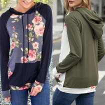 Fashion Contrast Color Long Sleeve Printed Hoodie 