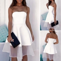 Sexy Strapless See-through Gauze Spliced Hem Party Dress