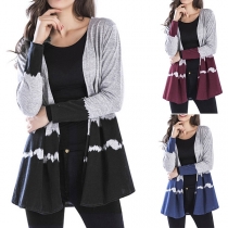 Fashion Contrast Color Long Sleeve Cardigan 