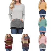 Fashion Contrast Color Long Sleeve Front-pocket Sweatshirt