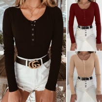 Fashion Solid Color Long Sleeve Round Neck Bodysuit
