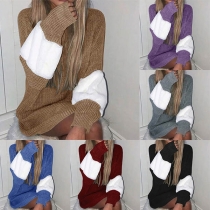 Fashion Contrast Color Long Sleeve Loose Sweater Dress