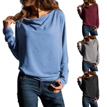 Fashion Solid Color Long Sleeve Round Neck Sweatshirt