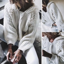 Fashion Solid Color Long Sleeve Hooded Sweater 