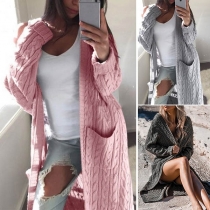 Fashion Solid Color Long Sleeve Front Pocket Knit Cardigan