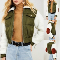 Fashion Contrast Color Long Sleeve Faux Cashmere Spliced Jacket 