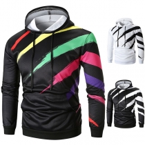 Fashion Contrast Color Printed Long Sleeve Men's Hoodie 