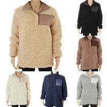 Fashion Solid Color Long Sleeve Stand Collar Plush Sweatshirt 