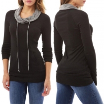 Fashion Contrast Color Long Sleeve Cowl Neck Slim Fit Sweatshirt 