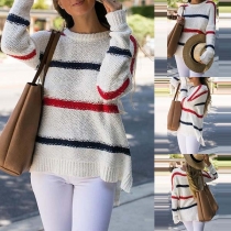 Fashion Long Sleeve Round Neck Striped Sweater