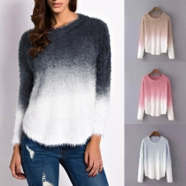 Fashion Color Gradient Long Sleeve Round Neck Sweater 