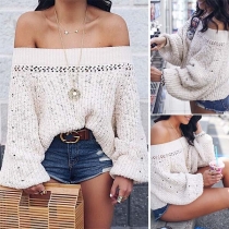 Sexy Off-the-shoulder Puff Sleeve Loose Knit Sweater