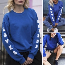 Fashion Round Neck Solid Color Letters Print Long Sleeve Sweatshirt