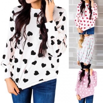 Sweet Heart Printed Long Sleeve Round Neck Loose T-shirt 
