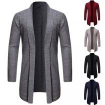 Fashion Solid Color Long Sleeve Front-pocket Men's Knit Cardigan