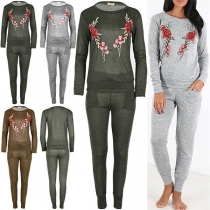 Fashion Embroidered Spliced Long Sleeve Sweatshirt + Pants Sports Suit 
