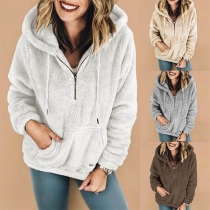 Fashion Solid Color Long Sleeve Hooded Plush Sweatshirt 
