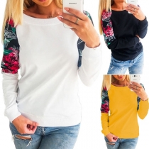Fashion Printed Spliced Long Sleeve Round Neck Sweatshirt 
