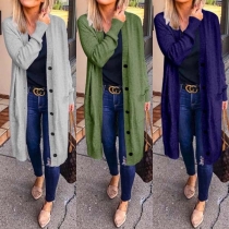 Fashion Solid Color Button Front Long Sleeve Slim-fit Knit Cardigan