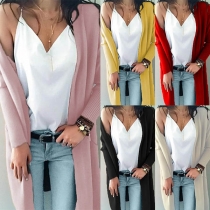 Fashion Solid Color Long Sleeve Side Pockets Knitted Cardigan