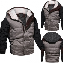Fashion Contrast Color Long Sleeve Hooded Men's Padded Coat