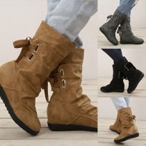 Fashion Flat Heel Round Toe Back Lace-up Booties