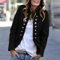 Fashion Solid Color Long Sleeve Stand Collar Double-breasted Coat