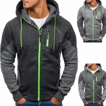 Fashion Contrast Color Long Sleeve Hooded Men's Sweatshirt Coat 
